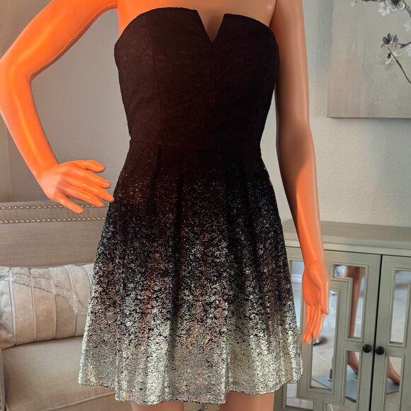 B. Smart Black & Gold Ombre Strapless Dress Size 7 - Picture 1 of 7